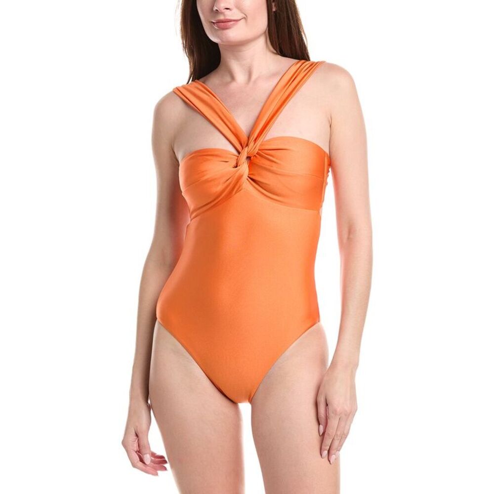 Milly Womens  Betsy Gloss Draped Bandeau One-Piece, Orange